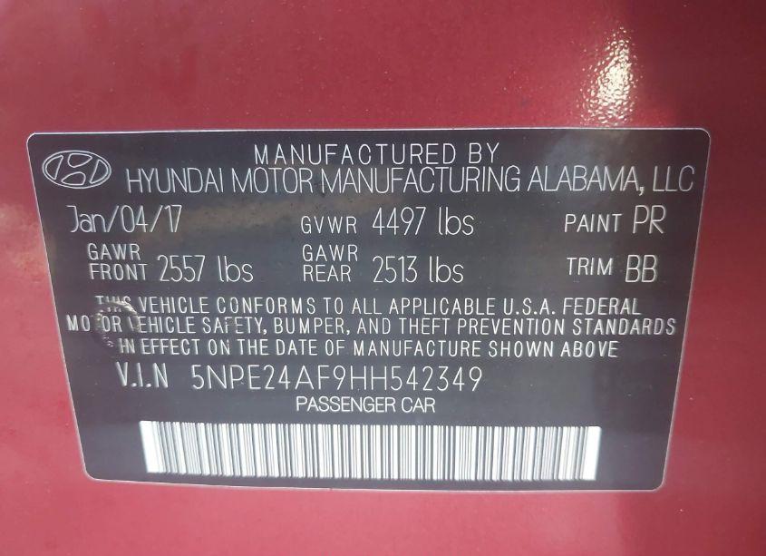 Photo 8 of 2017 Hyundai Sonata SE (VIN 5NPE24AF9HH542349)