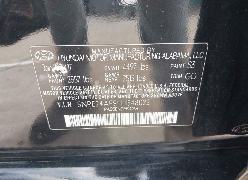 Photo 9 of 2017 Hyundai Sonata (VIN 5NPE24AF9HH548023)