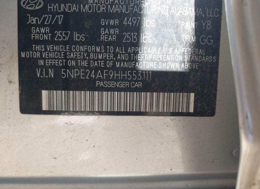 Photo 9 of 2017 Hyundai Sonata SE (VIN 5NPE24AF9HH553111)