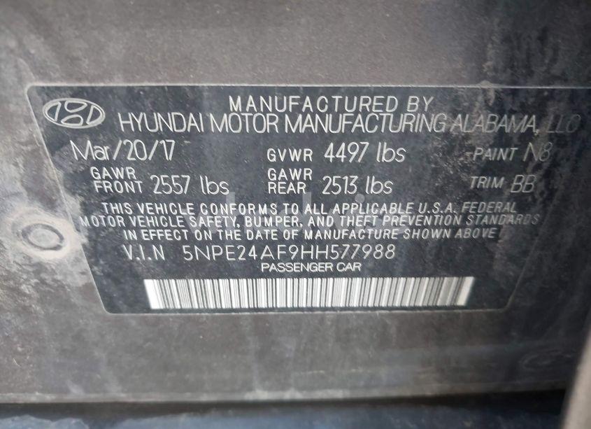 Photo 9 of 2017 Hyundai Sonata (VIN 5NPE24AF9HH577988)