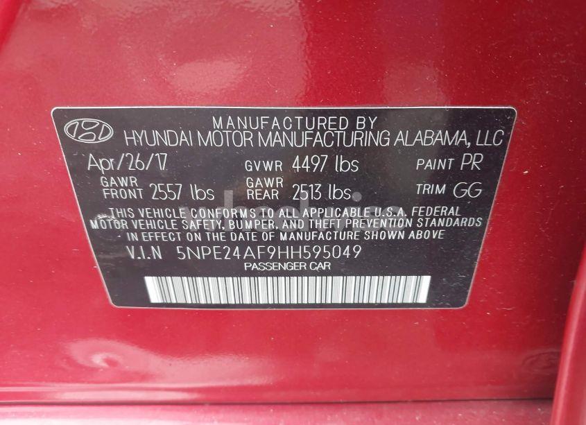 Photo 9 of 2017 Hyundai Sonata (VIN 5NPE24AF9HH595049)