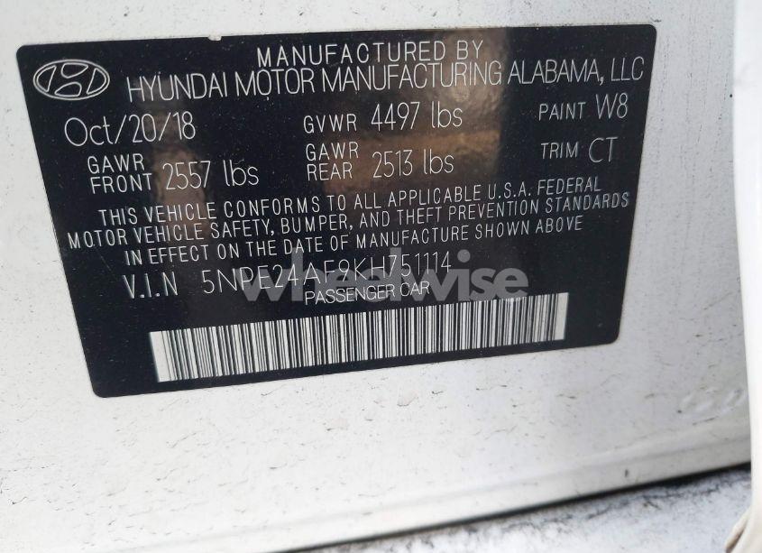 Photo 9 of 2019 Hyundai Sonata SE (VIN 5NPE24AF9KH751114)