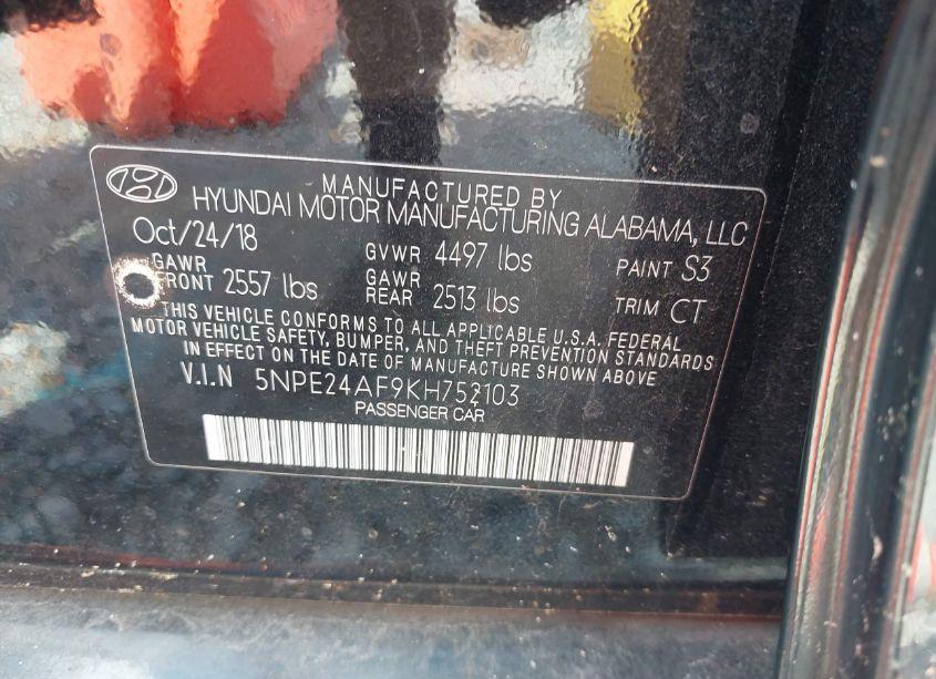 Photo 9 of 2019 Hyundai Sonata SE (VIN 5NPE24AF9KH752103)