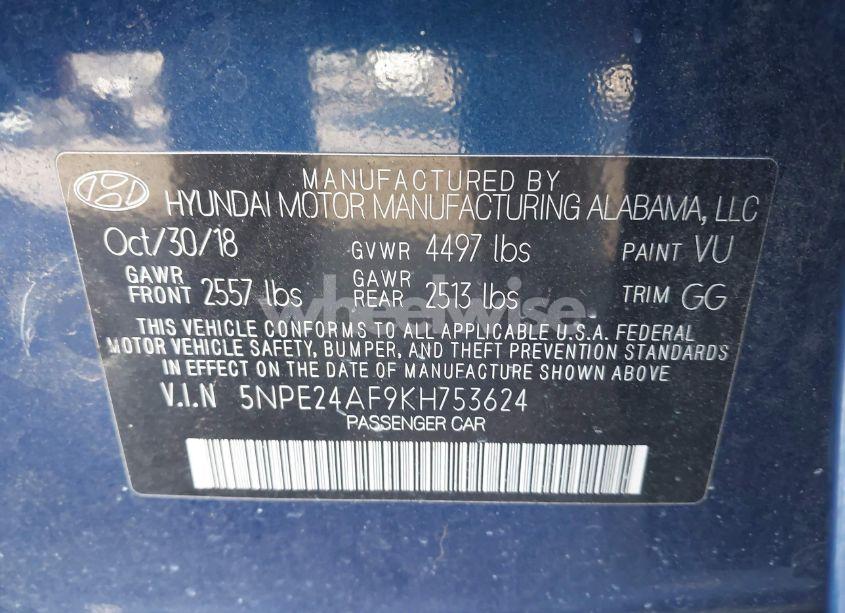 Photo 9 of 2019 Hyundai Sonata SE (VIN 5NPE24AF9KH753624)