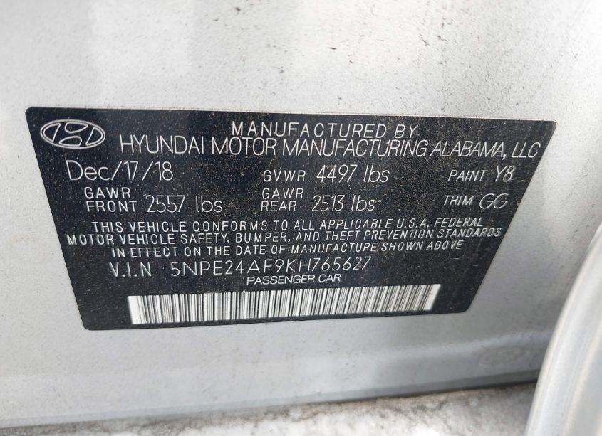Photo 9 of 2019 Hyundai Sonata SE (VIN 5NPE24AF9KH765627)