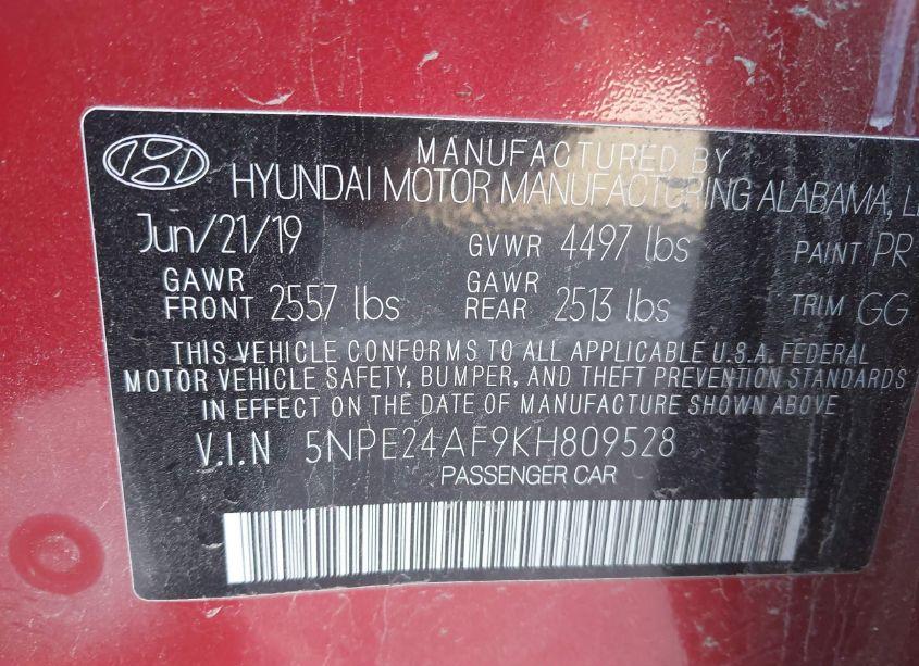 Photo 9 of 2019 Hyundai Sonata SE (VIN 5NPE24AF9KH809528)
