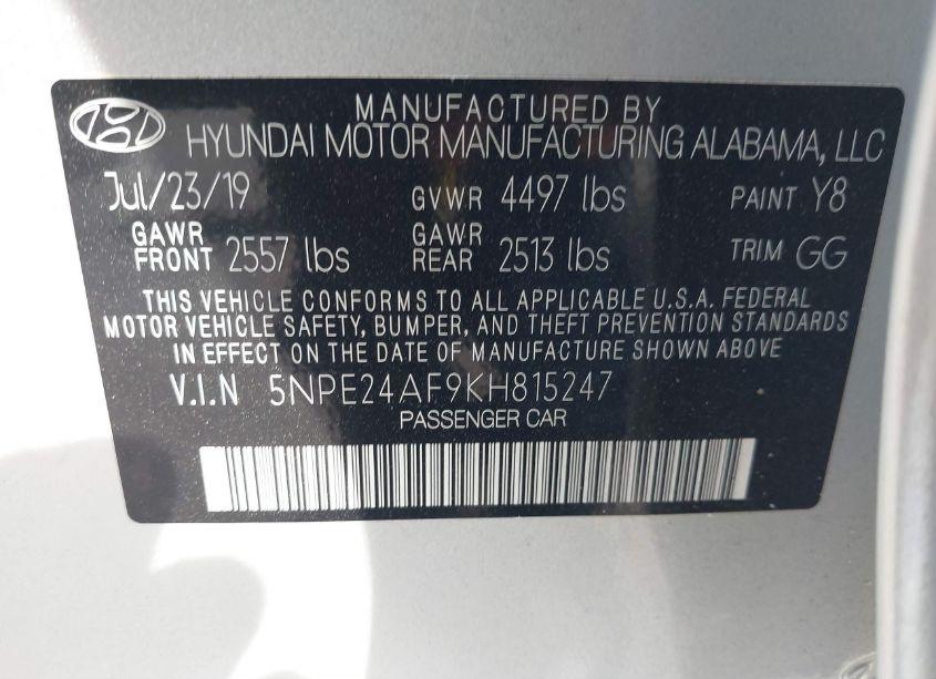 Photo 9 of 2019 Hyundai Sonata SE (VIN 5NPE24AF9KH815247)