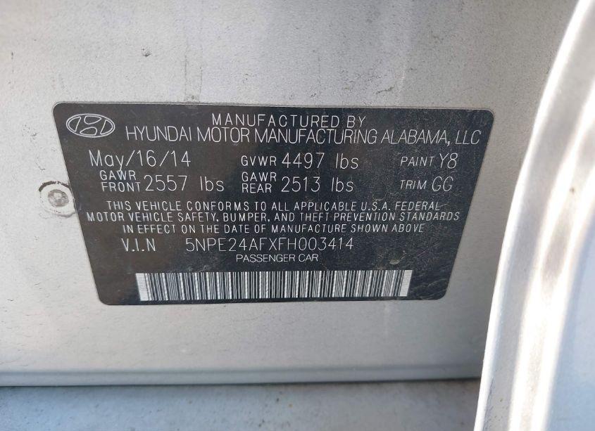 Photo 9 of 2015 Hyundai Sonata SE (VIN 5NPE24AFXFH003414)