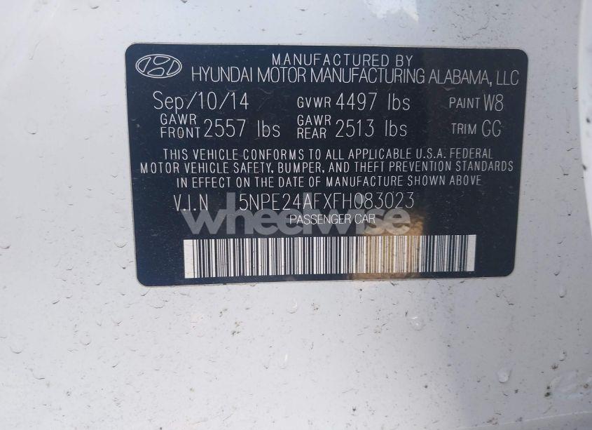Photo 9 of 2015 Hyundai Sonata SE (VIN 5NPE24AFXFH083023)