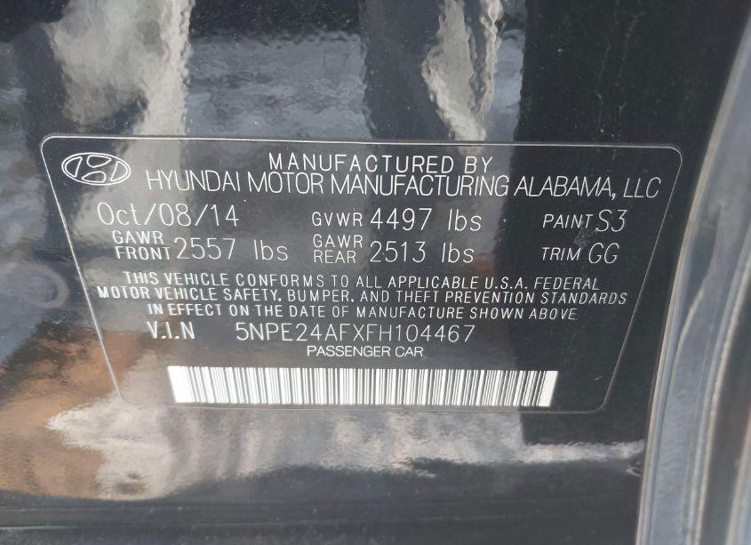 Photo 9 of 2015 Hyundai Sonata SE (VIN 5NPE24AFXFH104467)