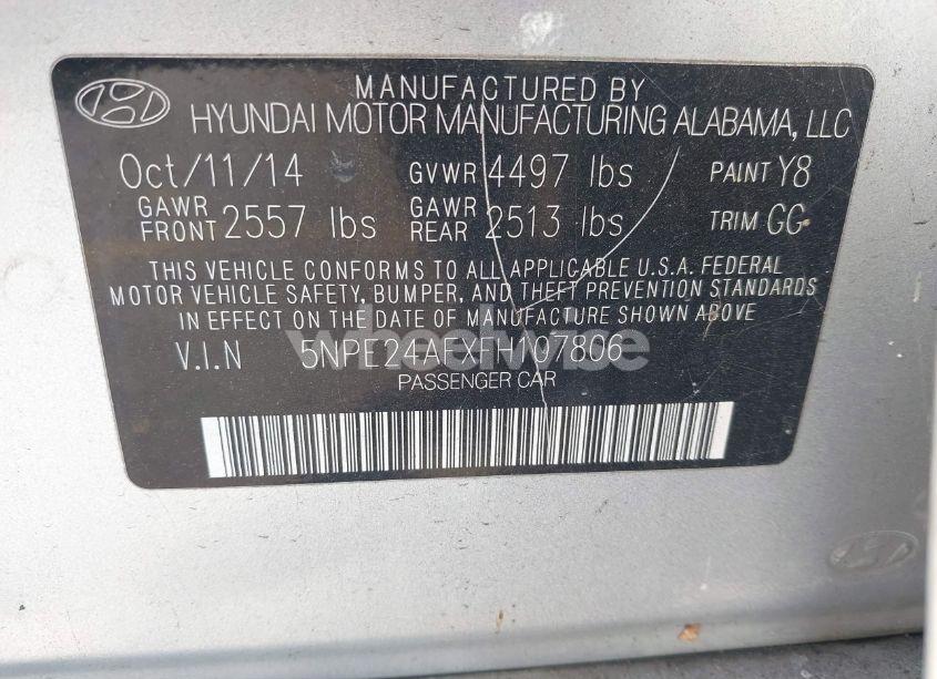 Photo 9 of 2015 Hyundai Sonata SE (VIN 5NPE24AFXFH107806)