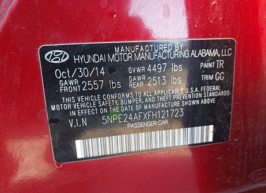 Photo 9 of 2015 Hyundai Sonata SE (VIN 5NPE24AFXFH121723)