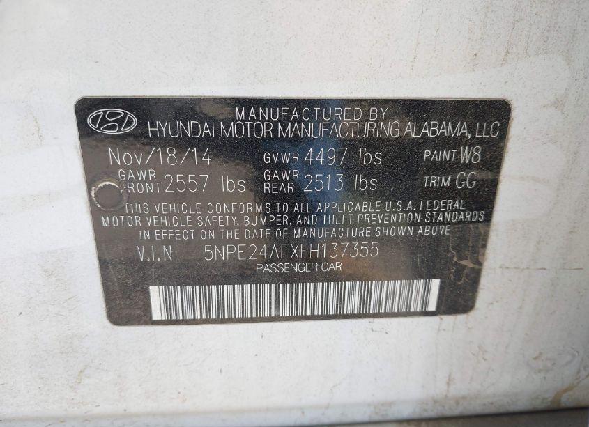 Photo 9 of 2015 Hyundai Sonata SE (VIN 5NPE24AFXFH137355)