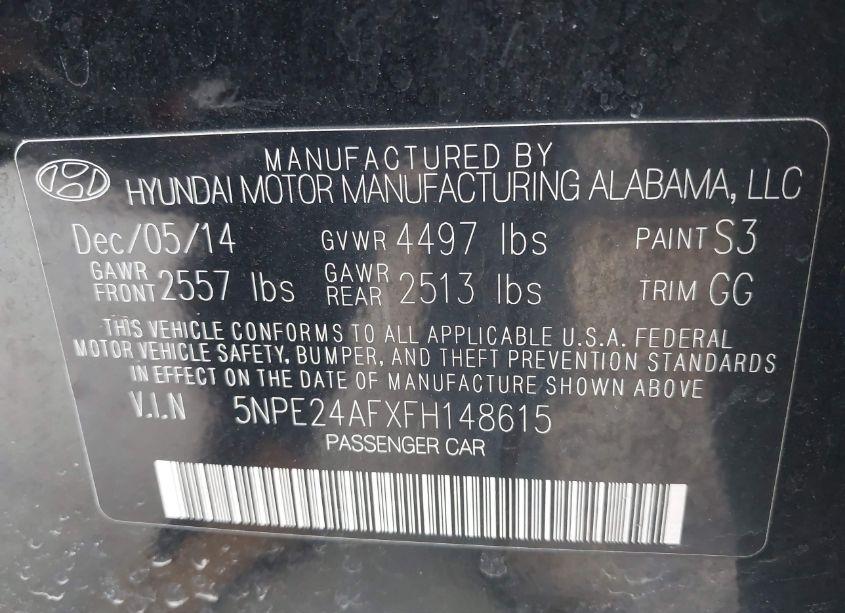 Photo 9 of 2015 Hyundai Sonata SE (VIN 5NPE24AFXFH148615)