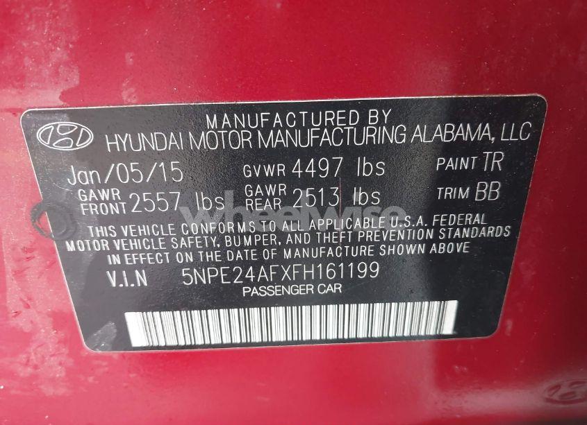 Photo 9 of 2015 Hyundai Sonata SE (VIN 5NPE24AFXFH161199)