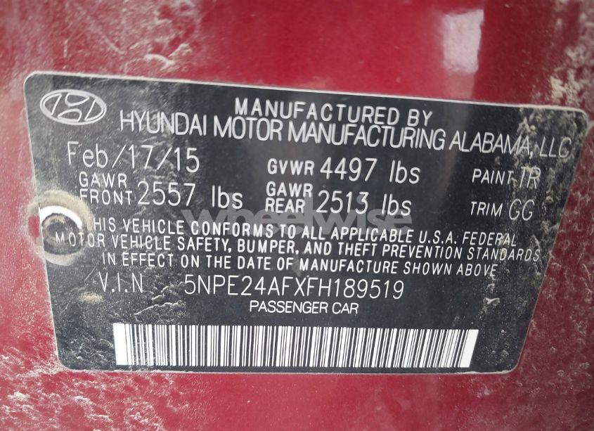 Photo 9 of 2015 Hyundai Sonata SE (VIN 5NPE24AFXFH189519)