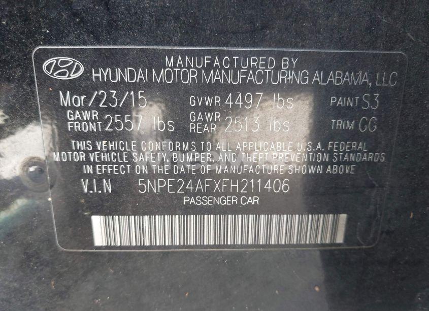 Photo 9 of 2015 Hyundai Sonata SE (VIN 5NPE24AFXFH211406)