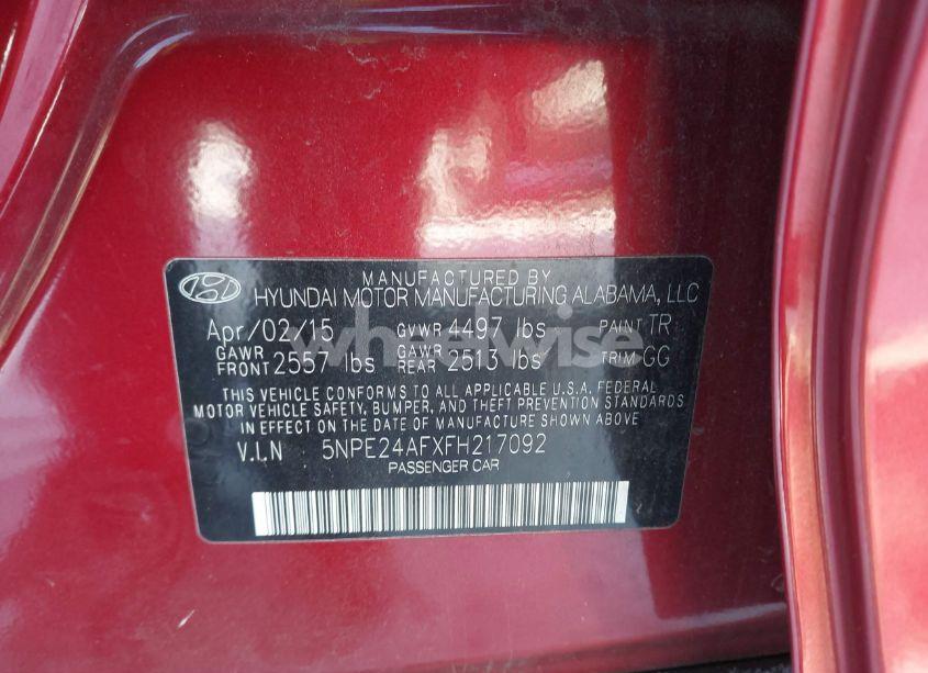 Photo 9 of 2015 Hyundai Sonata SE (VIN 5NPE24AFXFH217092)