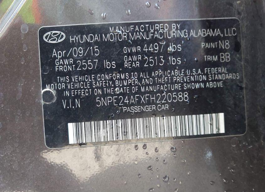 Photo 9 of 2015 Hyundai Sonata SE (VIN 5NPE24AFXFH220588)