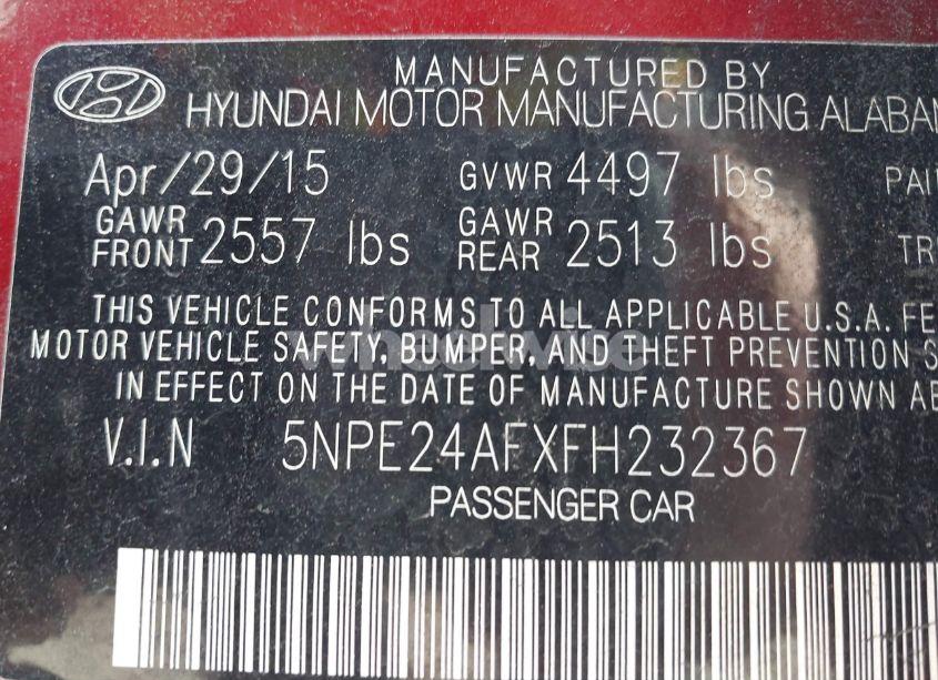 Photo 9 of 2015 Hyundai Sonata SE (VIN 5NPE24AFXFH232367)