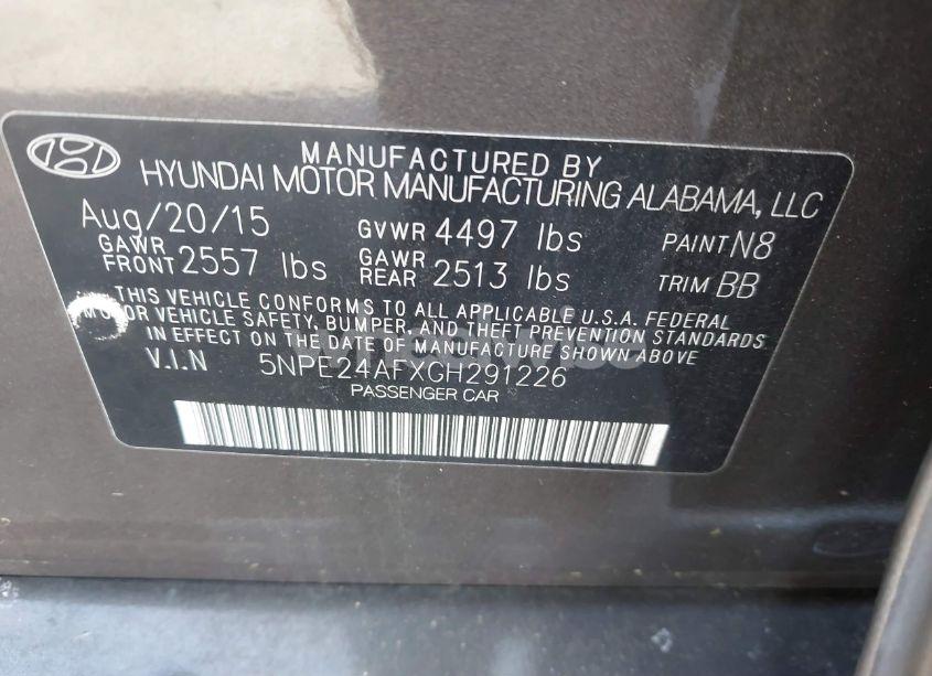 Photo 9 of 2016 Hyundai Sonata SE (VIN 5NPE24AFXGH291226)