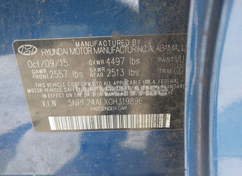 Photo 9 of 2016 Hyundai Sonata SE (VIN 5NPE24AFXGH319896)