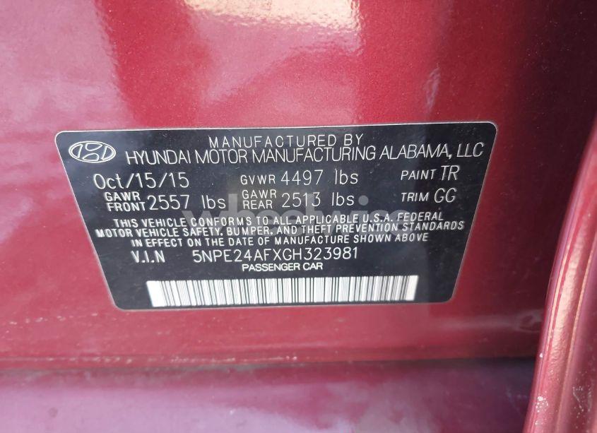 Photo 9 of 2016 Hyundai Sonata SE (VIN 5NPE24AFXGH323981)