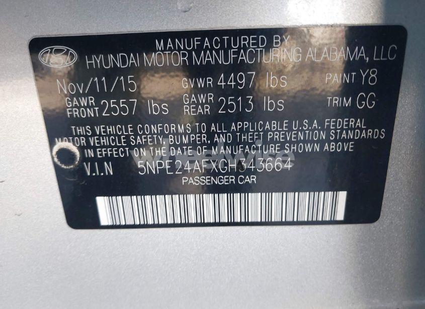 Photo 9 of 2016 Hyundai Sonata SE (VIN 5NPE24AFXGH343664)