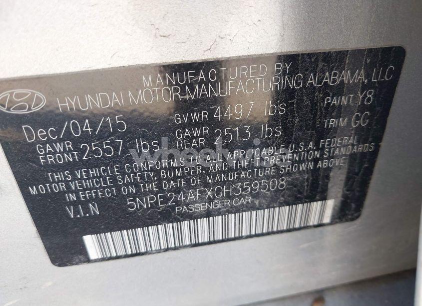 Photo 9 of 2016 Hyundai Sonata SE (VIN 5NPE24AFXGH359508)