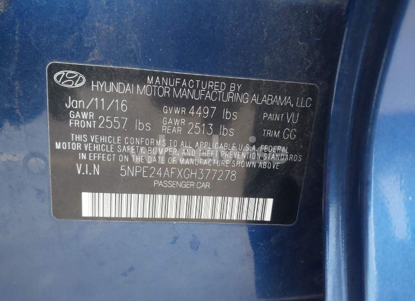 Photo 9 of 2016 Hyundai Sonata SE (VIN 5NPE24AFXGH377278)