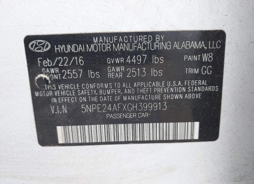 Photo 9 of 2016 Hyundai Sonata (VIN 5NPE24AFXGH399913)