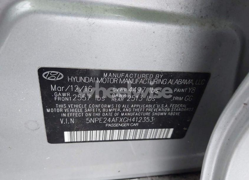 Photo 9 of 2016 Hyundai Sonata 2.4L (VIN 5NPE24AFXGH412353)