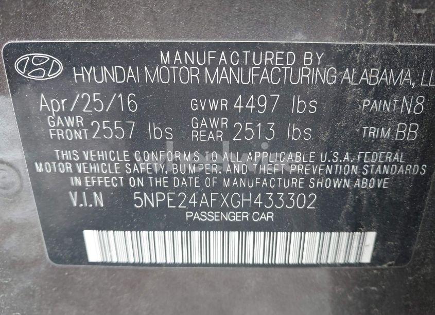 Photo 9 of 2016 Hyundai Sonata SE (VIN 5NPE24AFXGH433302)