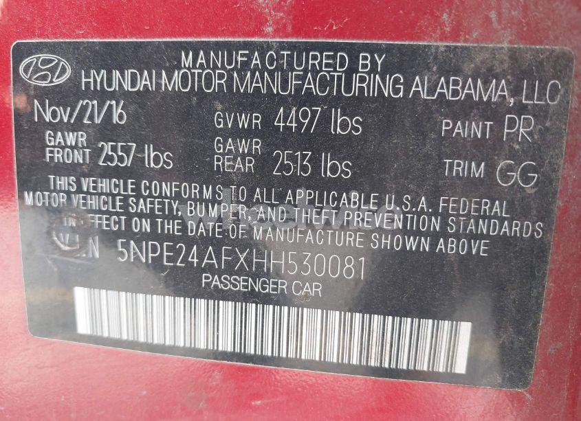 Photo 9 of 2017 Hyundai Sonata (VIN 5NPE24AFXHH530081)