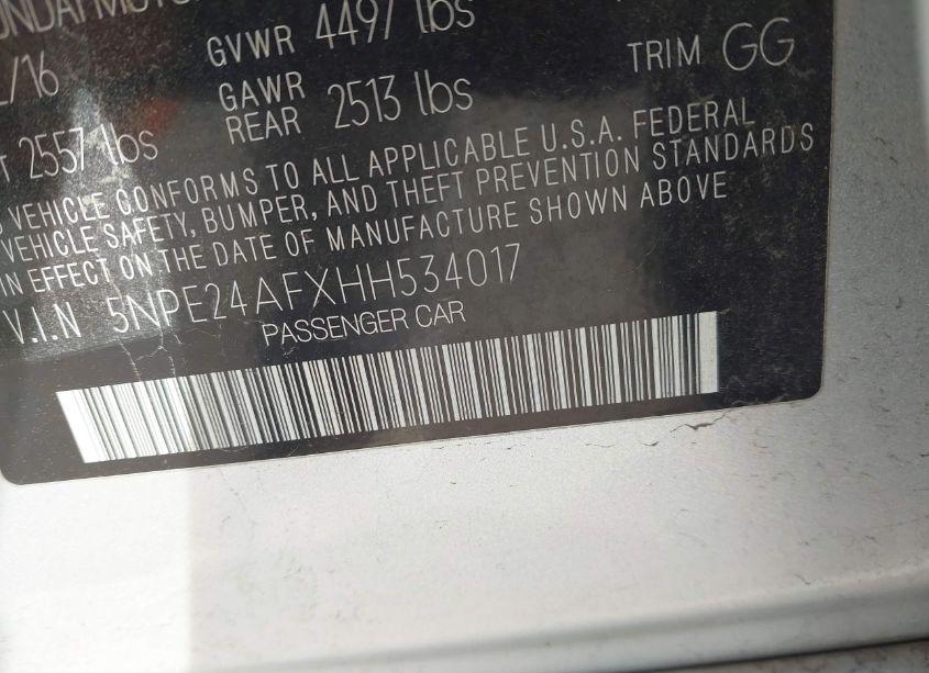 Photo 9 of 2017 Hyundai Sonata (VIN 5NPE24AFXHH534017)