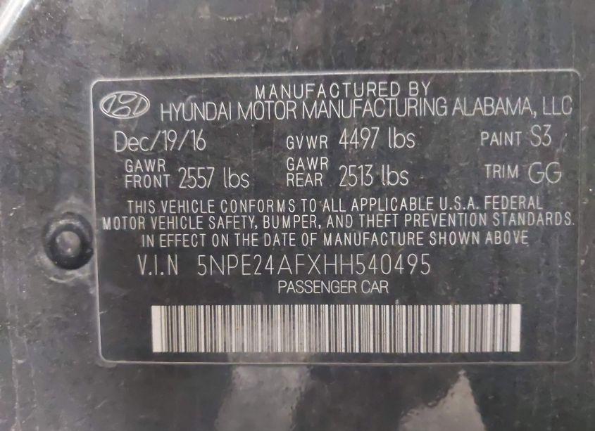 Photo 9 of 2017 Hyundai Sonata N/A (VIN 5NPE24AFXHH540495)