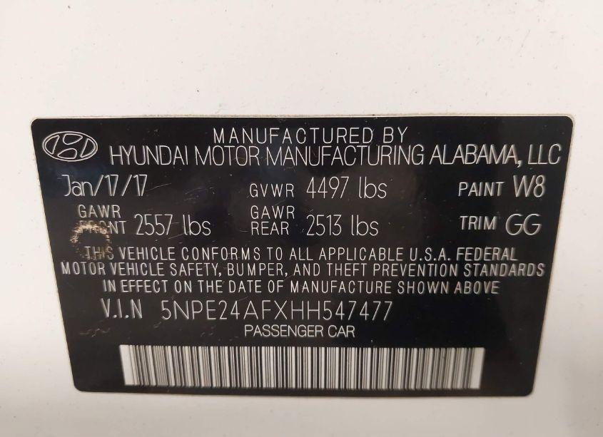 Photo 9 of 2017 Hyundai Sonata SE (VIN 5NPE24AFXHH547477)