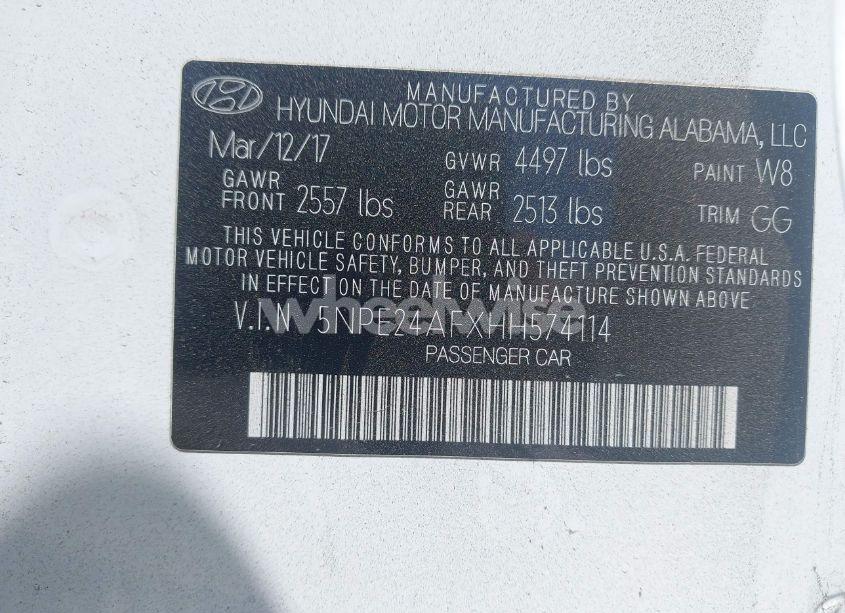 Photo 9 of 2017 Hyundai Sonata SE (VIN 5NPE24AFXHH574114)