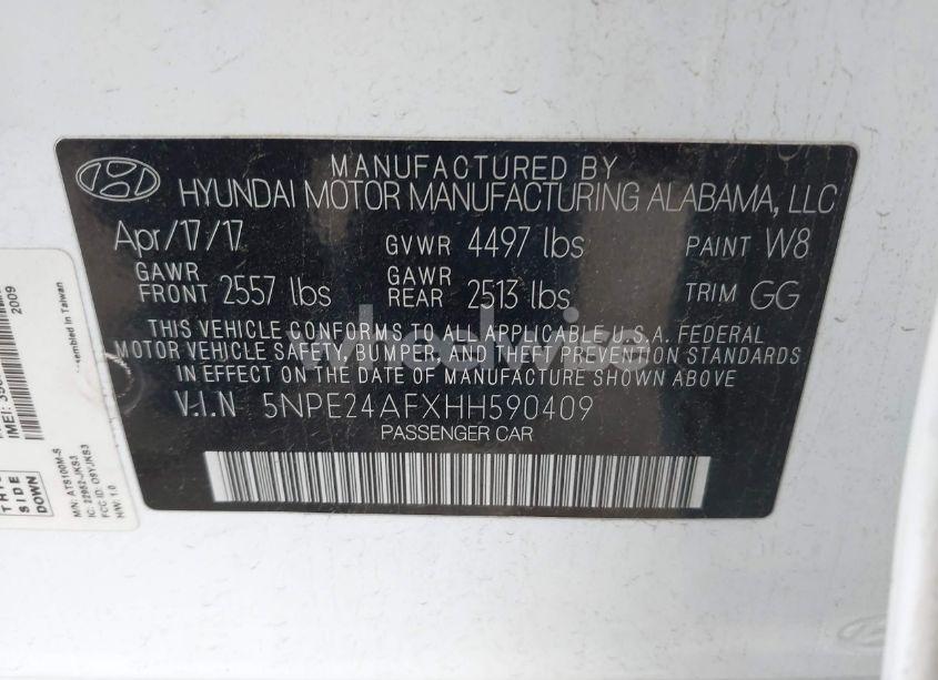 Photo 9 of 2017 Hyundai Sonata SE (VIN 5NPE24AFXHH590409)