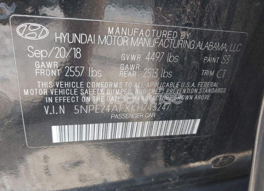Photo 9 of 2019 Hyundai Sonata SE (VIN 5NPE24AFXKH743247)