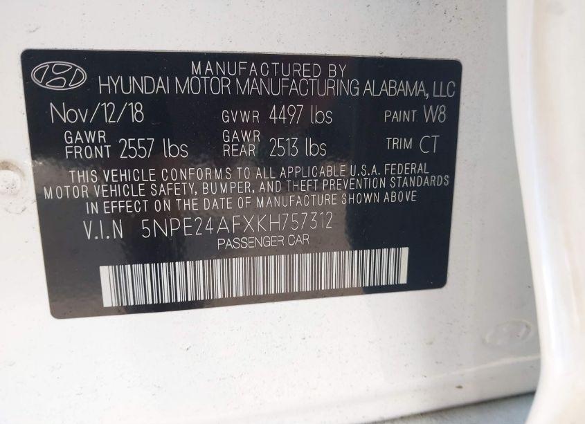 Photo 9 of 2019 Hyundai Sonata SE (VIN 5NPE24AFXKH757312)