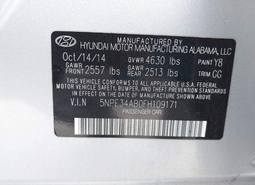 Photo 9 of 2015 Hyundai Sonata SPORT 2.0T (VIN 5NPE34AB0FH109171)