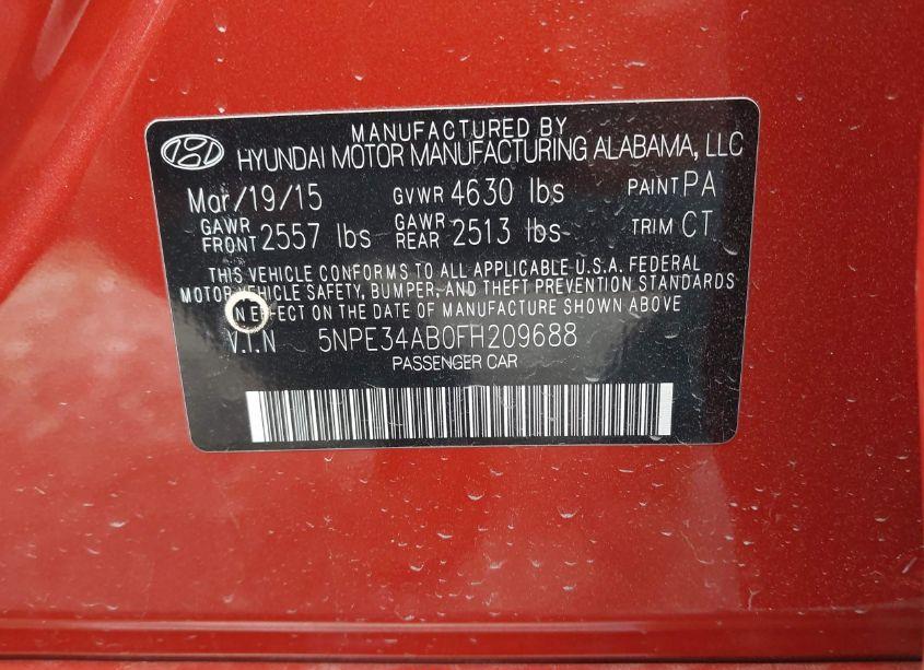 Photo 9 of 2015 Hyundai Sonata LIMITED 2.0T (VIN 5NPE34AB0FH209688)