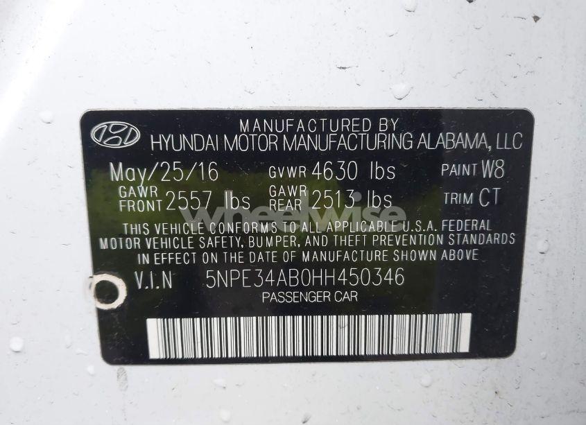 Photo 9 of 2017 Hyundai Sonata SPORT 2.0T (VIN 5NPE34AB0HH450346)