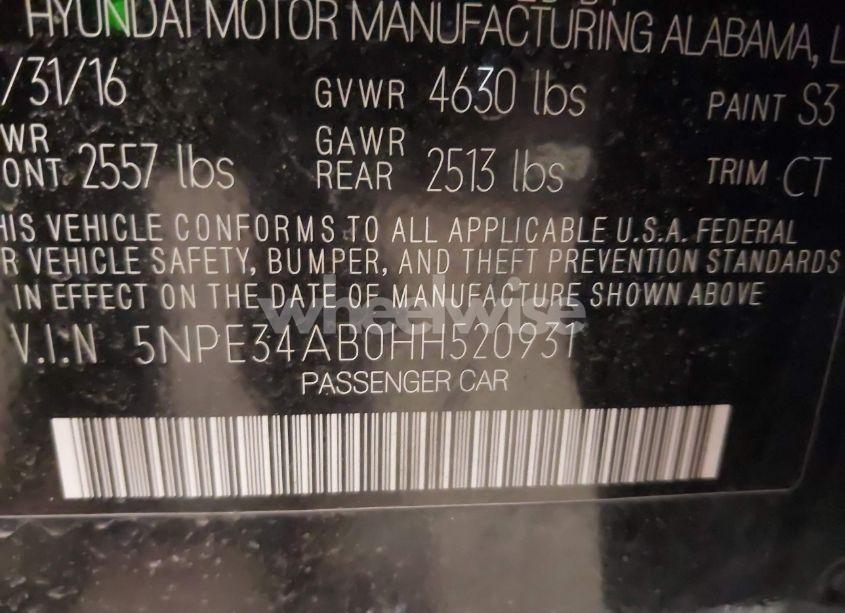 Photo 9 of 2017 Hyundai Sonata LIMITED 2.0T (VIN 5NPE34AB0HH520931)