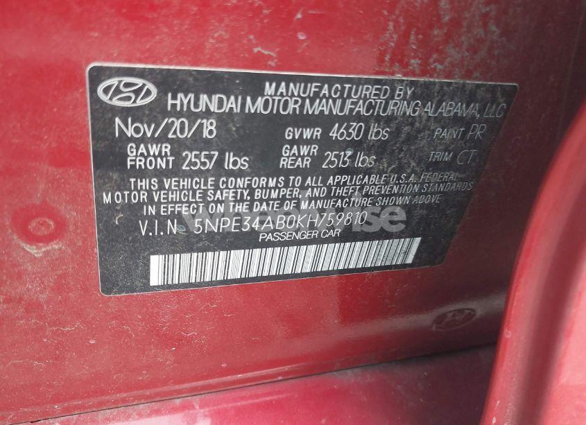 Photo 9 of 2019 Hyundai Sonata LIMITED 2.0T (VIN 5NPE34AB0KH759810)