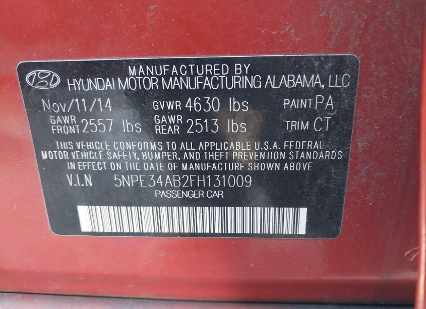 Photo 9 of 2015 Hyundai Sonata LIMITED 2.0T (VIN 5NPE34AB2FH131009)