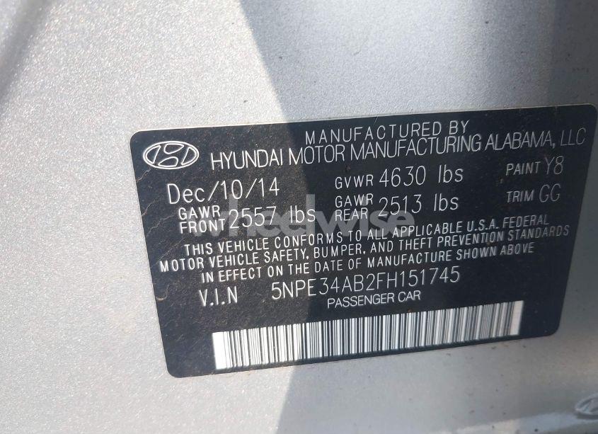 Photo 9 of 2015 Hyundai Sonata LIMITED 2.0T (VIN 5NPE34AB2FH151745)