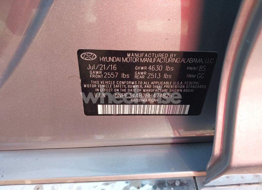 Photo 9 of 2017 Hyundai Sonata SPORT 2.0T (VIN 5NPE34AB2HH474826)