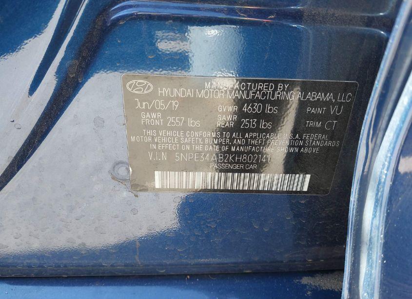 Photo 9 of 2019 Hyundai Sonata LIMITED 2.0T (VIN 5NPE34AB2KH802141)